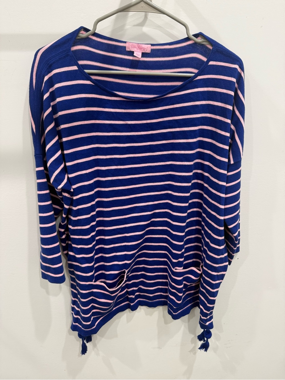 Lilly Pulitzer Navy and Pink Striped Boatneck Sweater size M